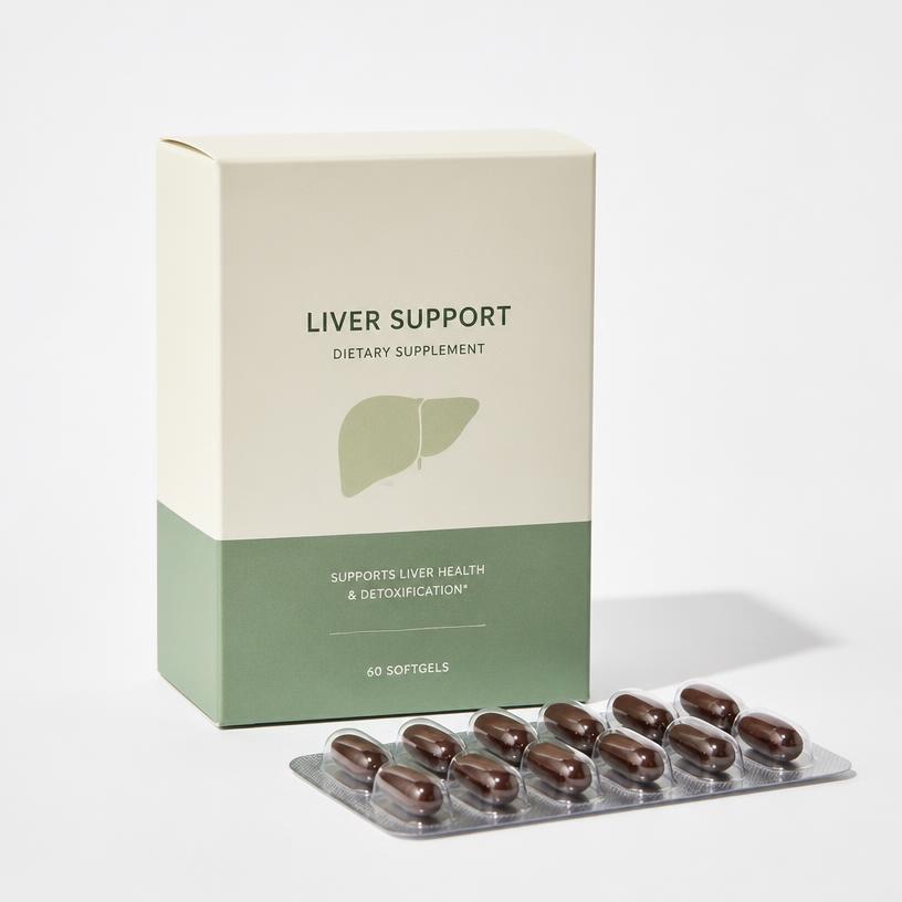 Plain liver support supplement box with capsules
